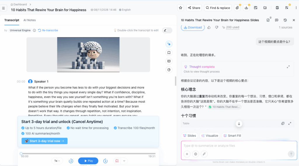 5. Notta: Best for Multilingual Video Transcription
