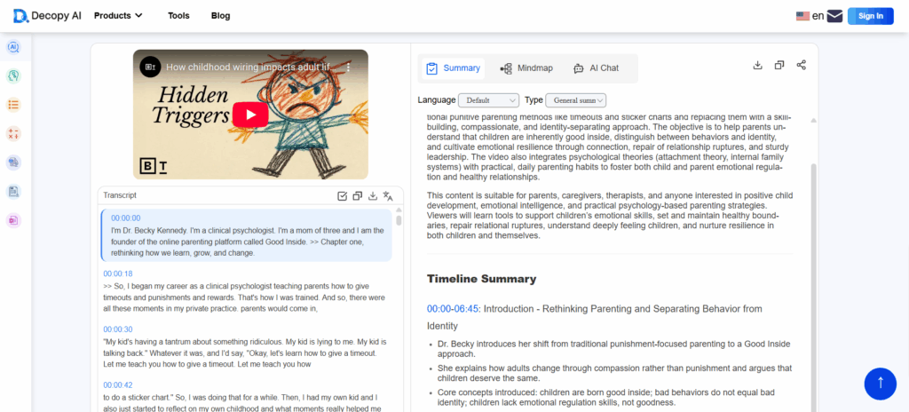 Decopy AI recognizes that different content types require different summarization approaches.