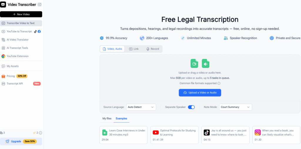 Step 2: Select Legal Transcription Mode