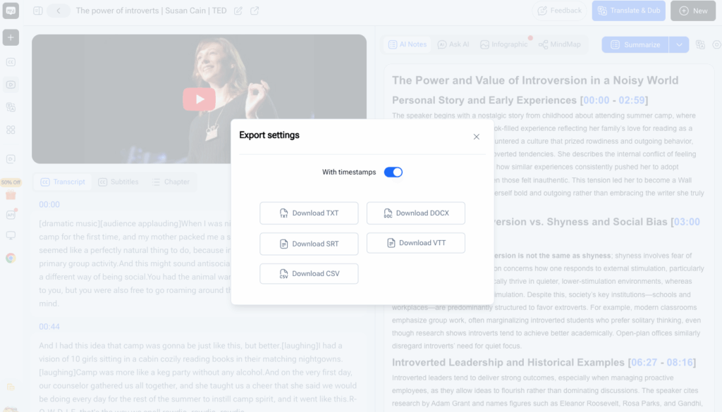 Step 5: Download YouTube Transcript in Your Preferred Format