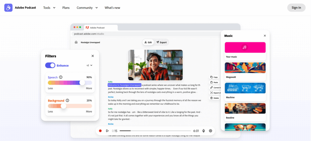 Adobe Podcast — Professional Audio and Transcription Combined