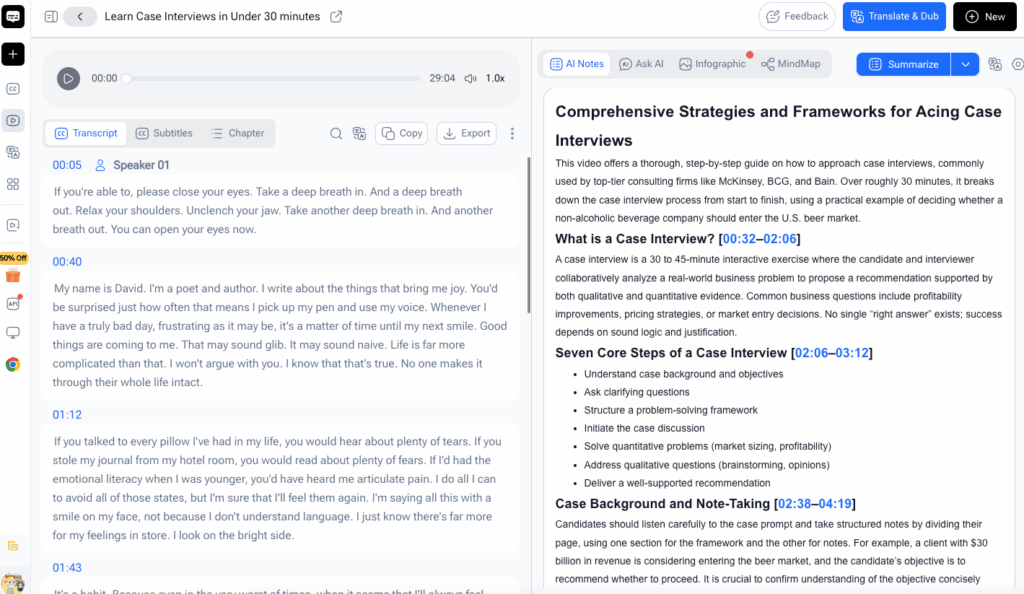 1. Video Transcriber AI: Best Without Sign-Up