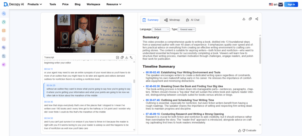 Decopy AI positions itself as the fastest ai video summarizer free online platform