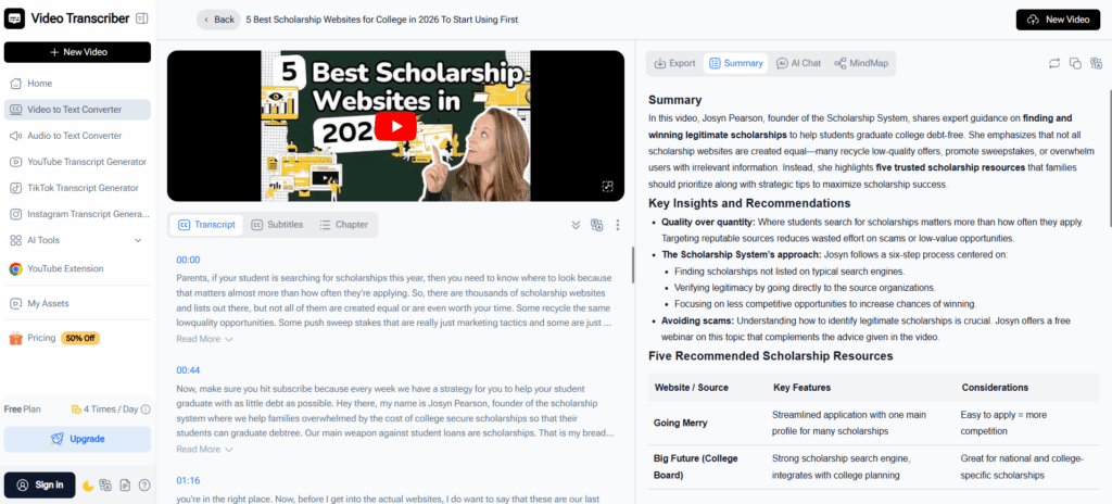 Video Transcriber AI is especially helpful for users who want to review content, extract key ideas, or reuse the result for creation and follow-up tasks