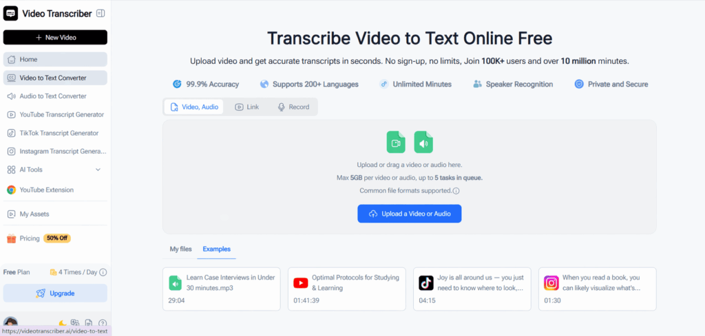 Video Transcriber AI true page