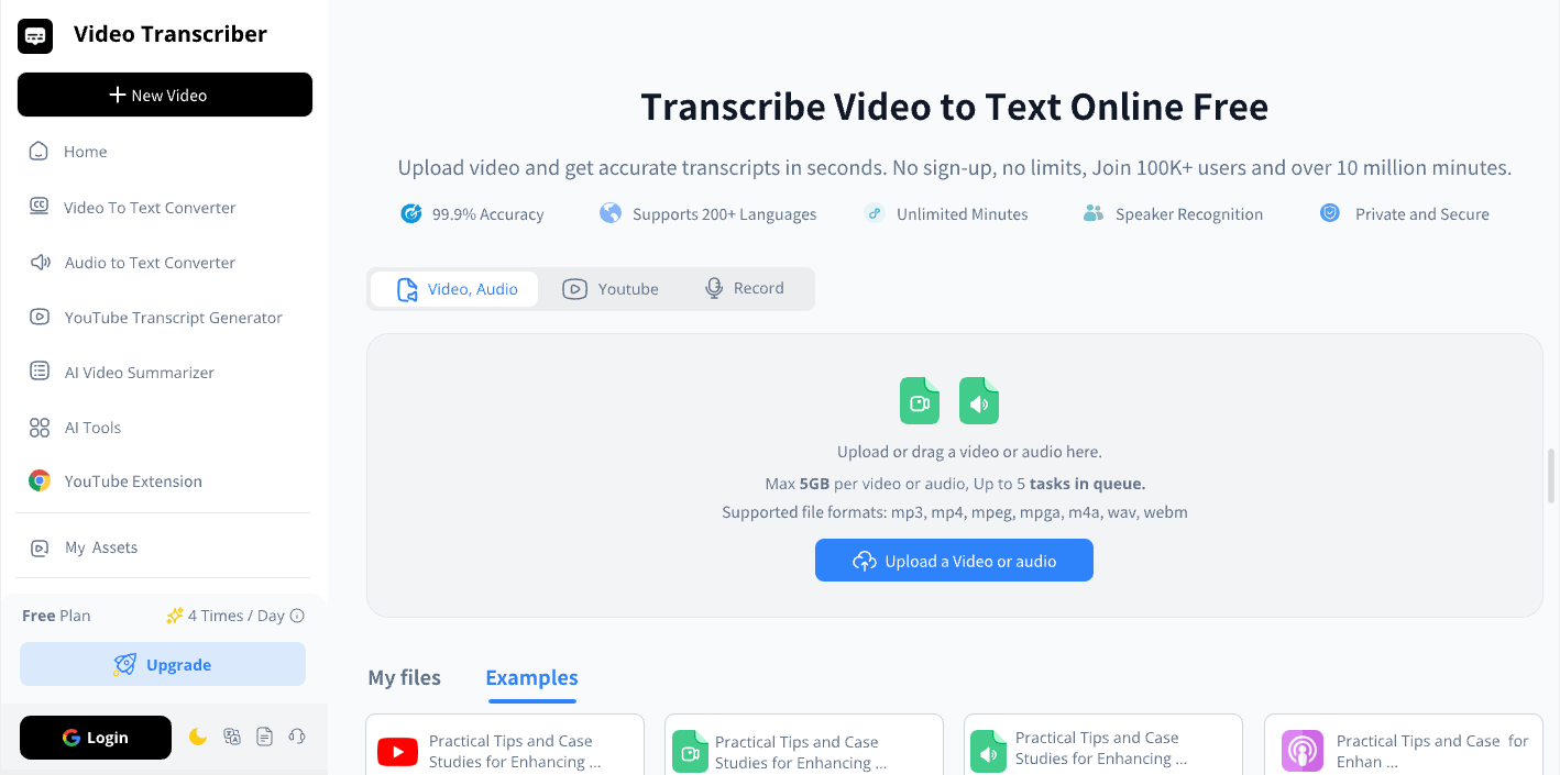 Video Transcriber AI true page