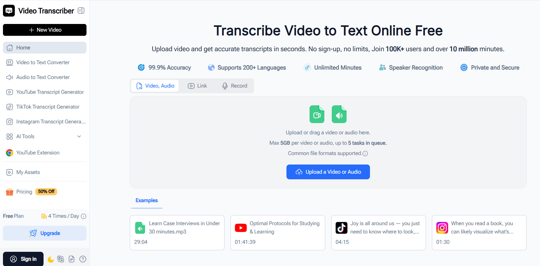 Video Transcriber AI true page