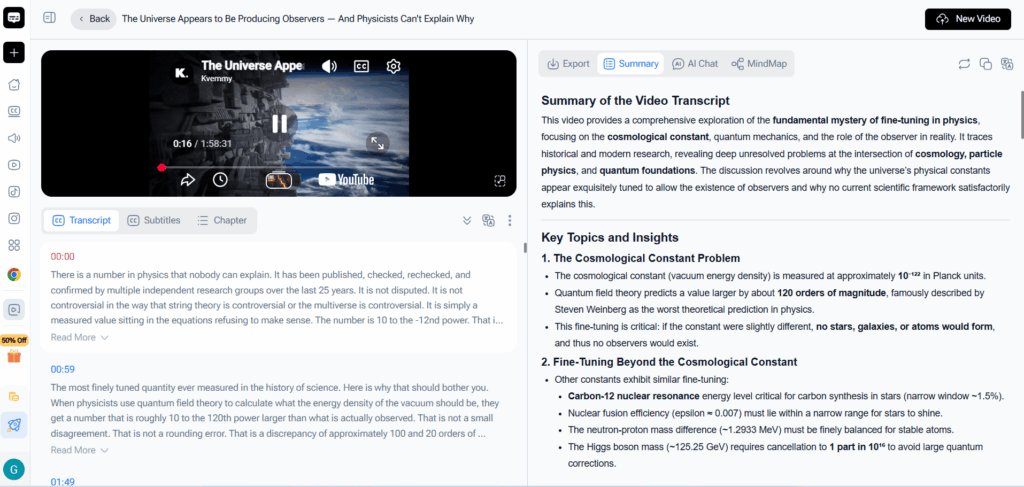Video Transcriber AI treats transcription as the starting point of a larger content workflow