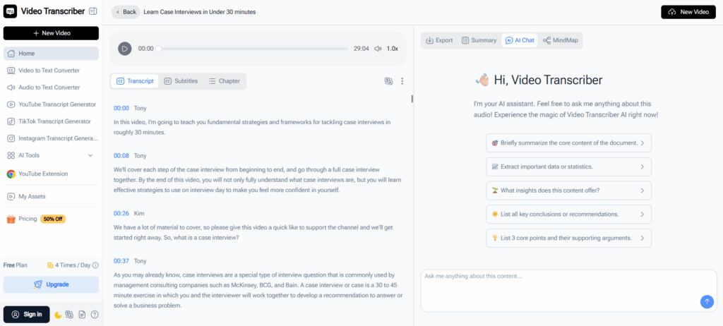 Video Transcriber AI is useful for users who need to analyze, research, or repurpose content after transcription.