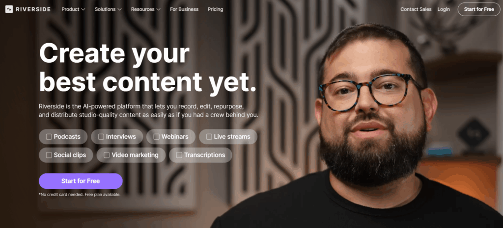 Riverside is a browser-based platform designed for recording high-quality audio and video content.