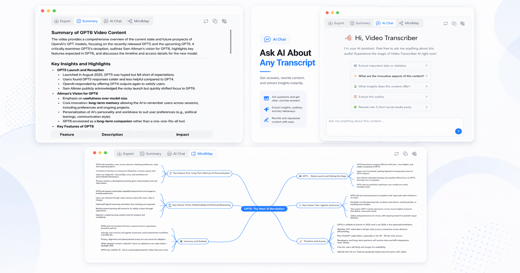 Video Transcriber AI summary AI chat and mindmap