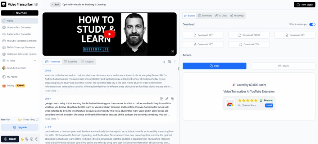 Video Transcriber AI: Extensive File Handling and Download Options