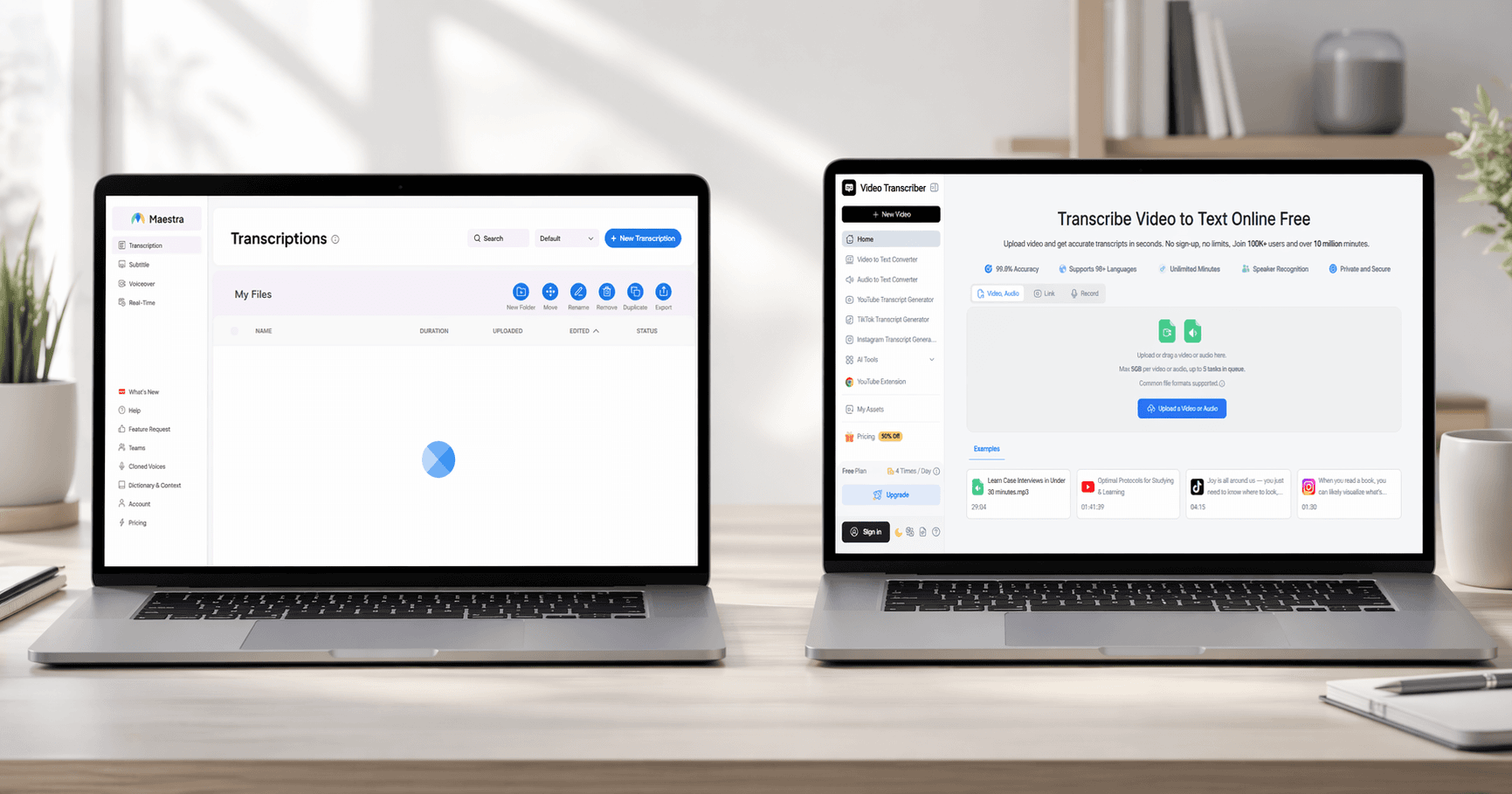 Video Transcriber AI VS Maetra in laptop