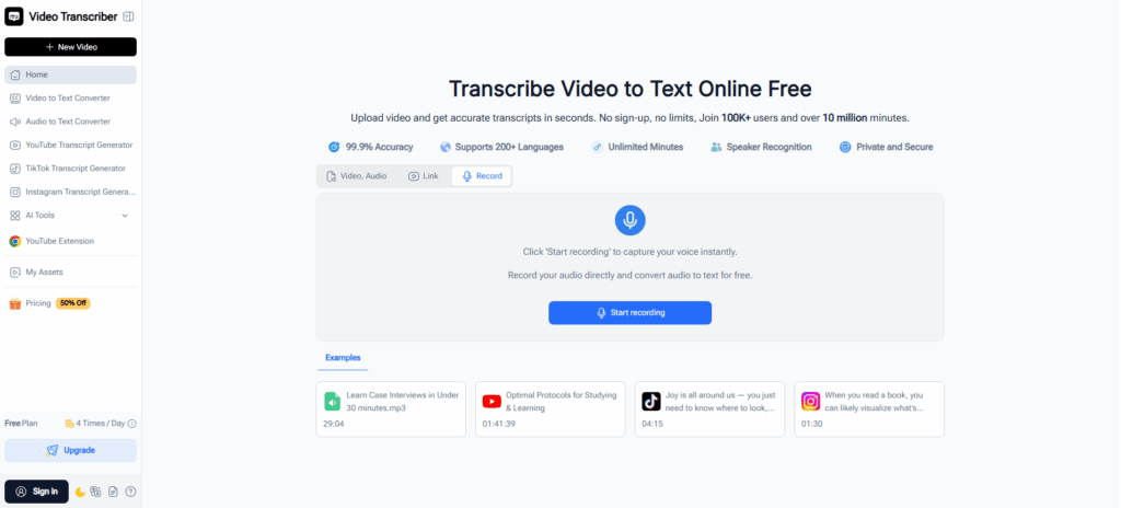 Video Transcriber AI is an AI-powered transcription and note taking tool