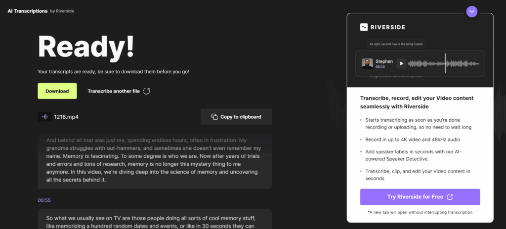 Riverside: In-Platform Output