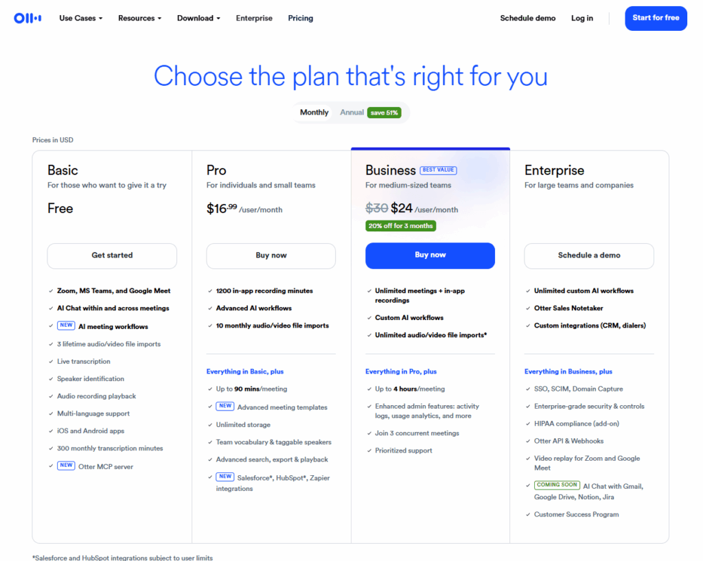 Otter AI Pricing and Plan