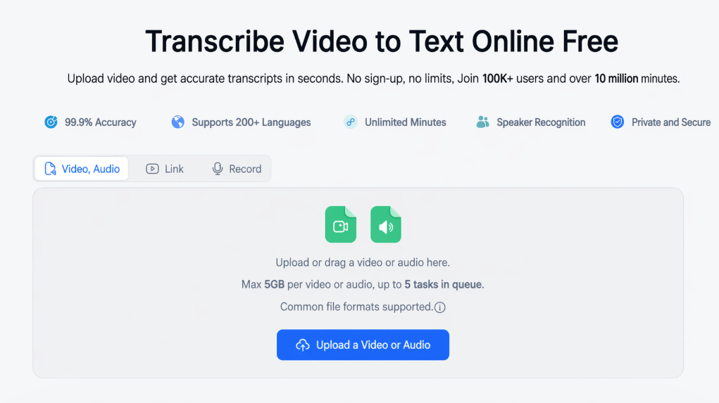 Video Transcriber AI upload file