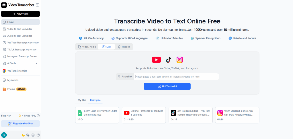 Video Transcriber AI treats transcription as the starting point of content creation